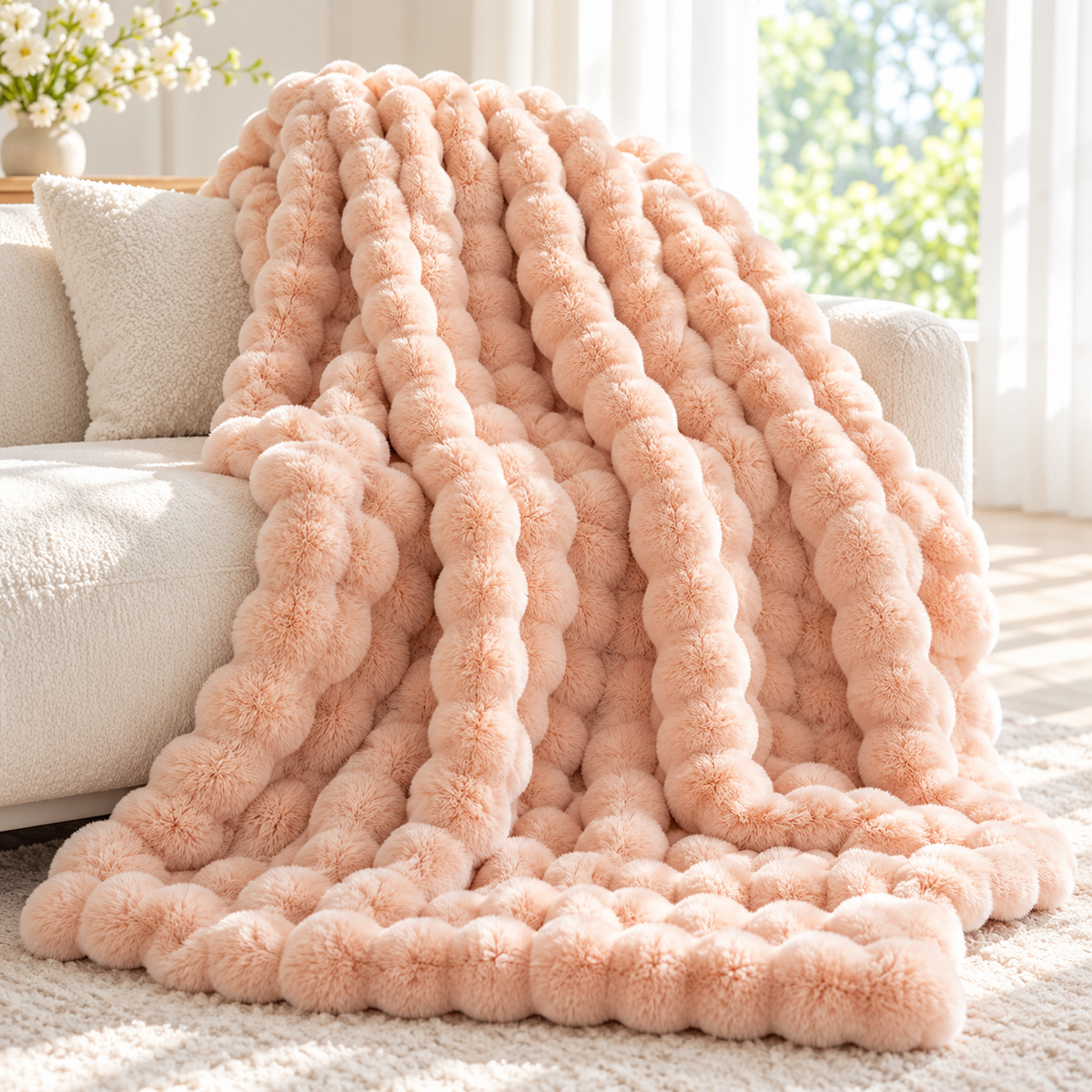 Bubble Faux Fur Throw Blanket Thick Fluffy Plush Bed and Sofa Blanket