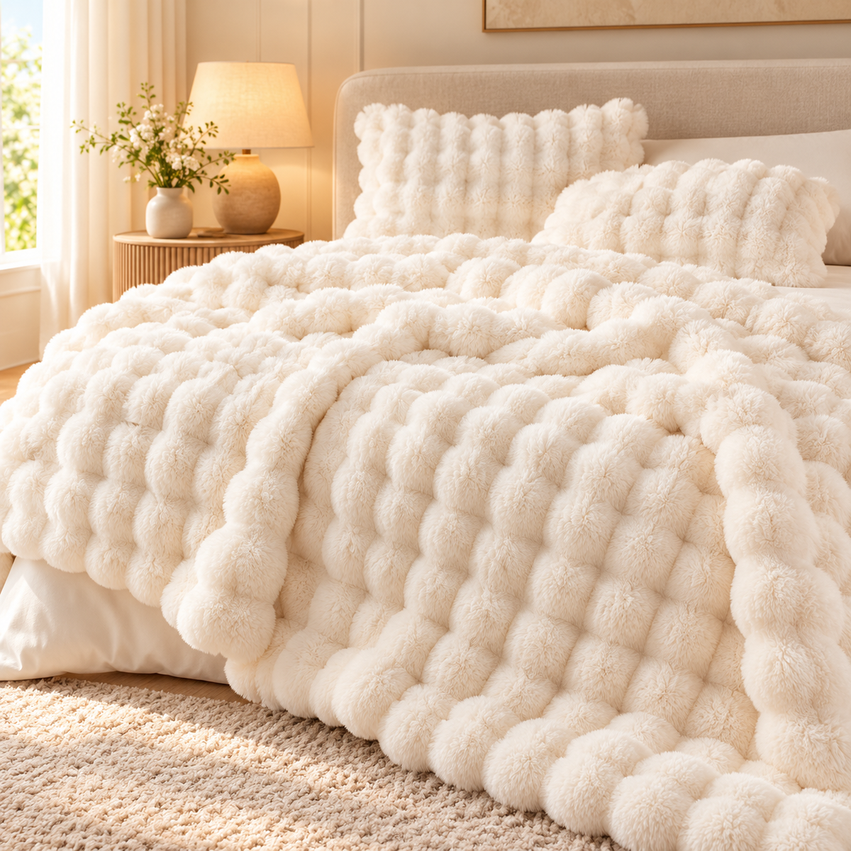 Bubble Faux Fur Throw Blanket Thick Fluffy Plush Bed and Sofa Blanket