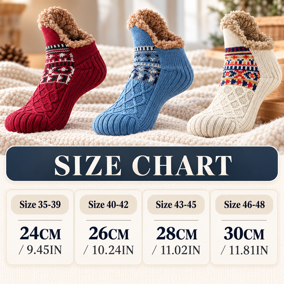 Sherpa Lined Slipper Socks Non Slip Thick Knit Winter House Socks