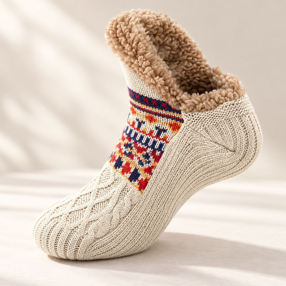 Sherpa Lined Slipper Socks Non Slip Thick Knit Winter House Socks