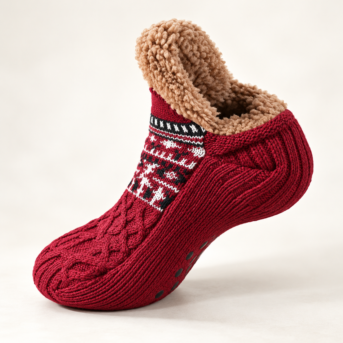 Sherpa Lined Slipper Socks Non Slip Thick Knit Winter House Socks