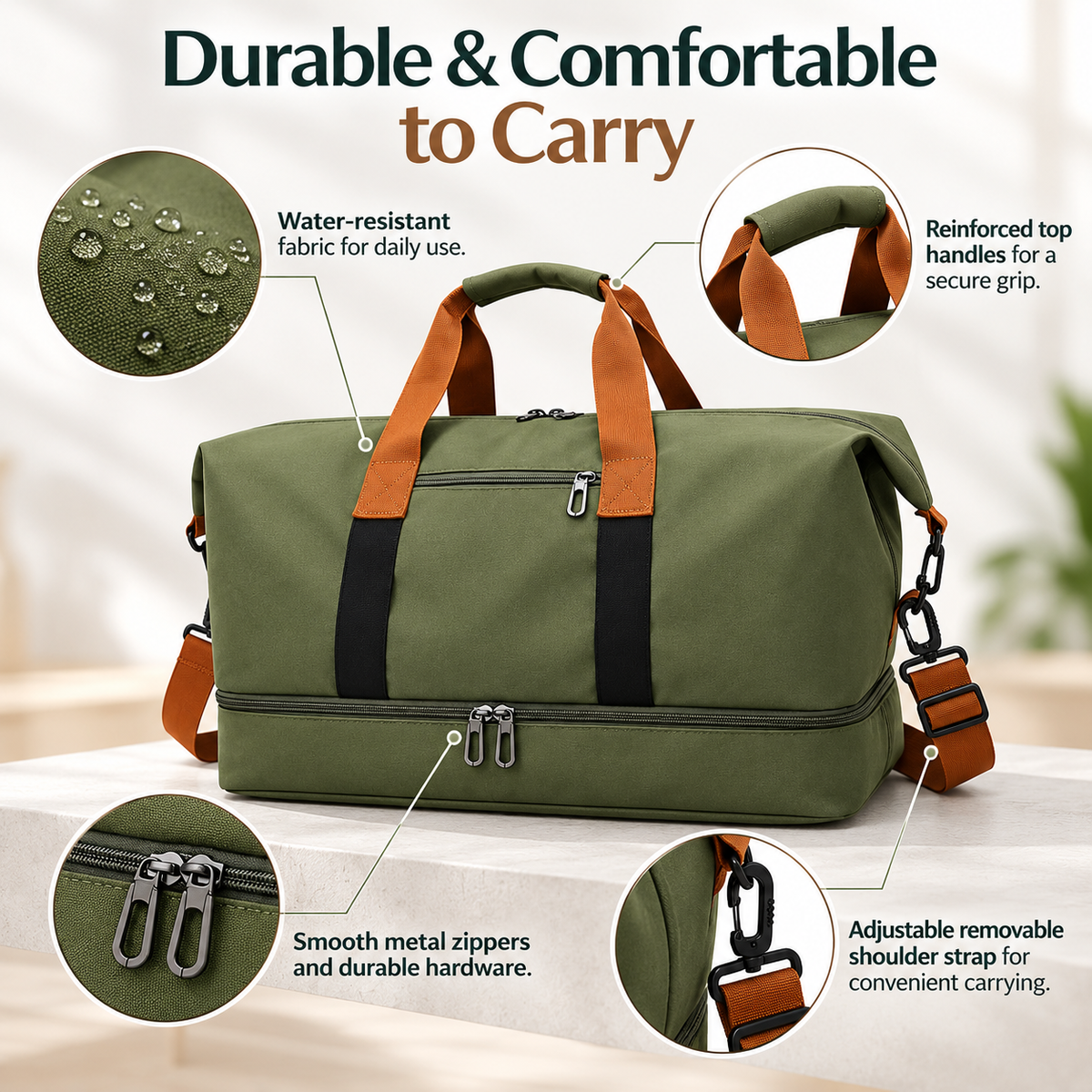 Womens Gym Duffel Bag with Shoe Compartment Wet Dry Travel Weekender