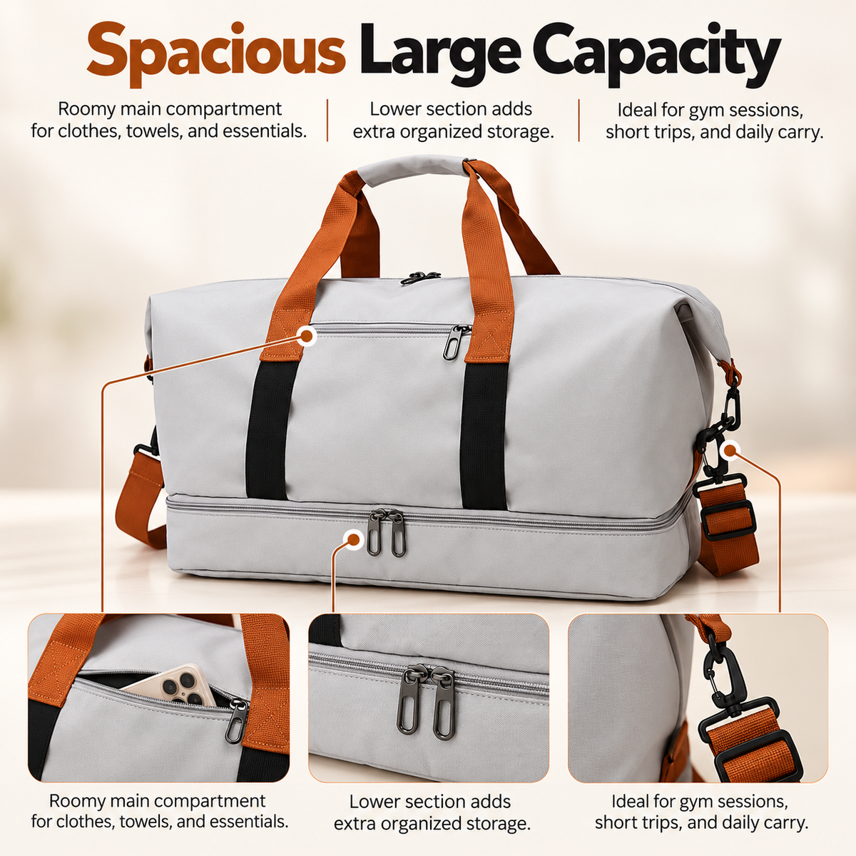 Womens Gym Duffel Bag with Shoe Compartment Wet Dry Travel Weekender