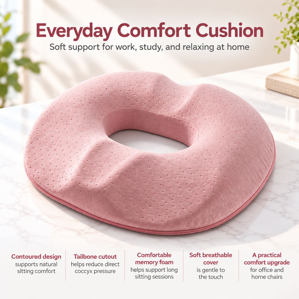 Memory Foam Donut Seat Cushion for Tailbone Comfort Office and Car