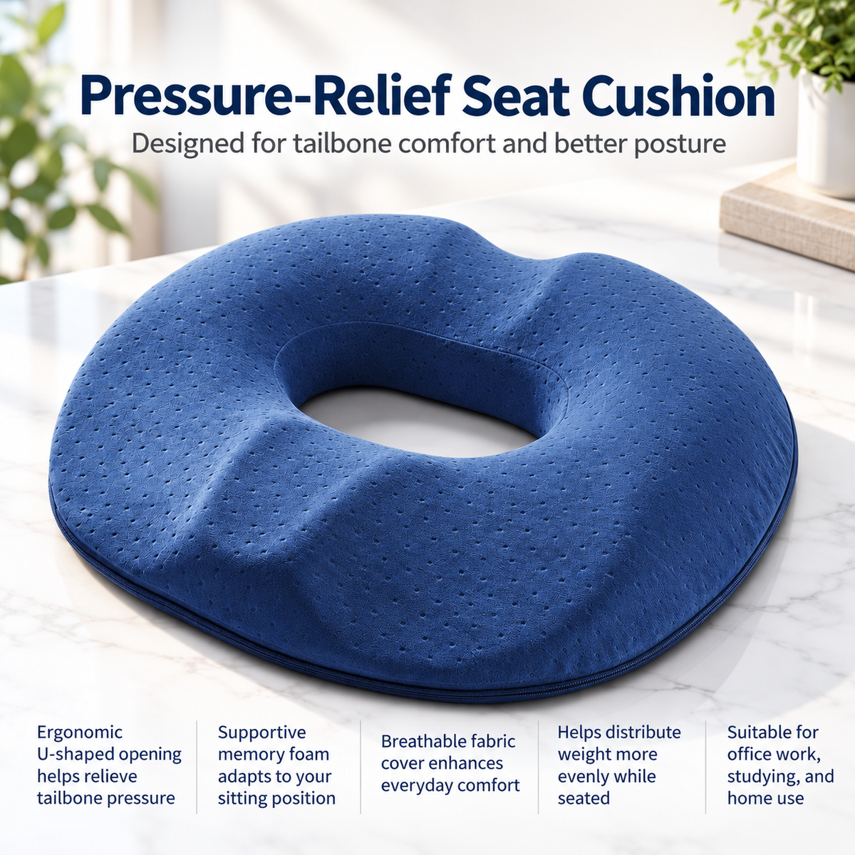 Memory Foam Donut Seat Cushion for Tailbone Comfort Office and Car