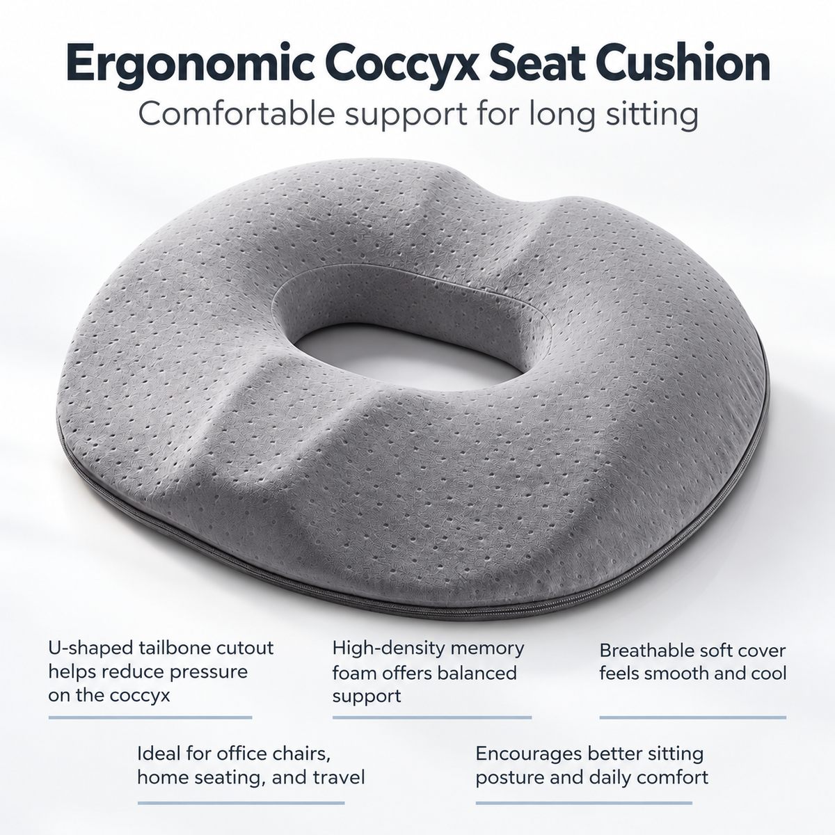 Memory Foam Donut Seat Cushion for Tailbone Comfort Office and Car
