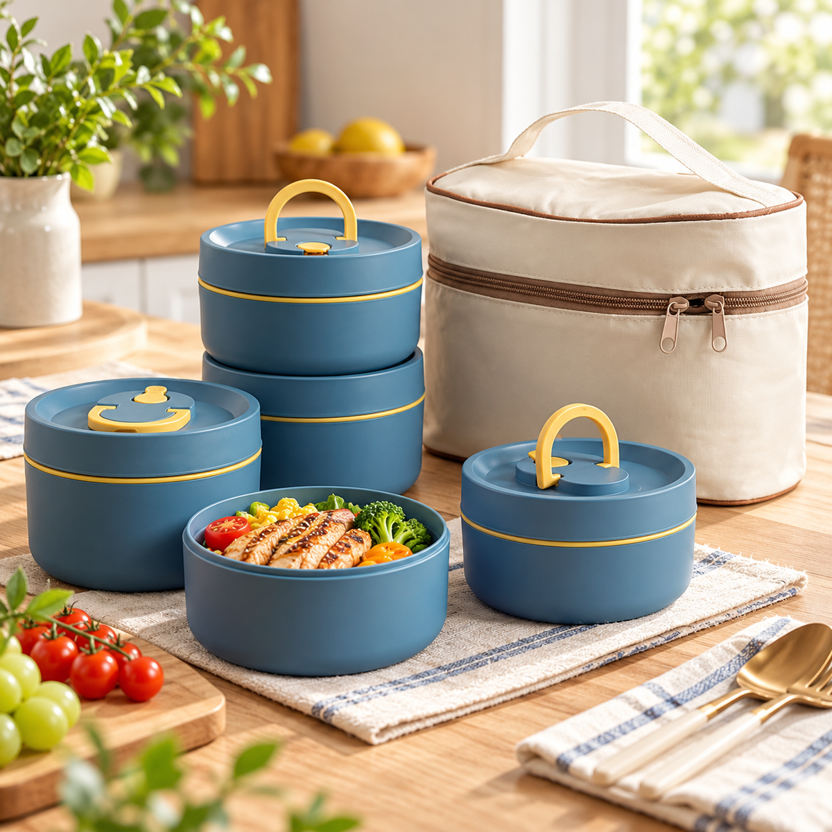 Stackable Insulated Lunch Box Set Stainless Steel with Carry Bag