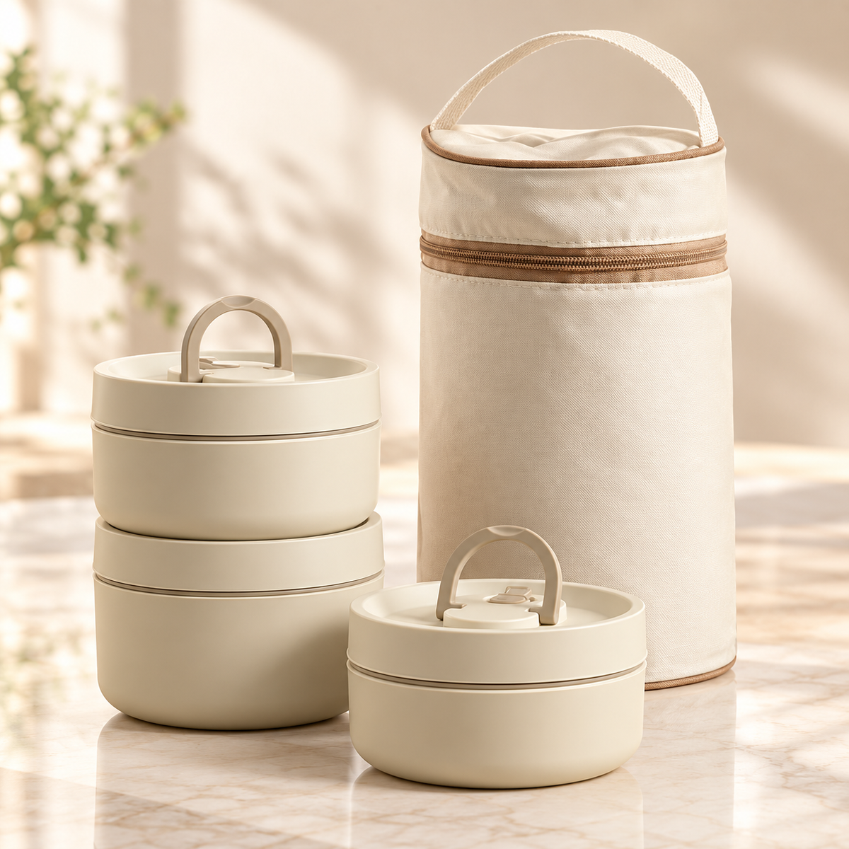 Stackable Insulated Lunch Box Set Stainless Steel with Carry Bag