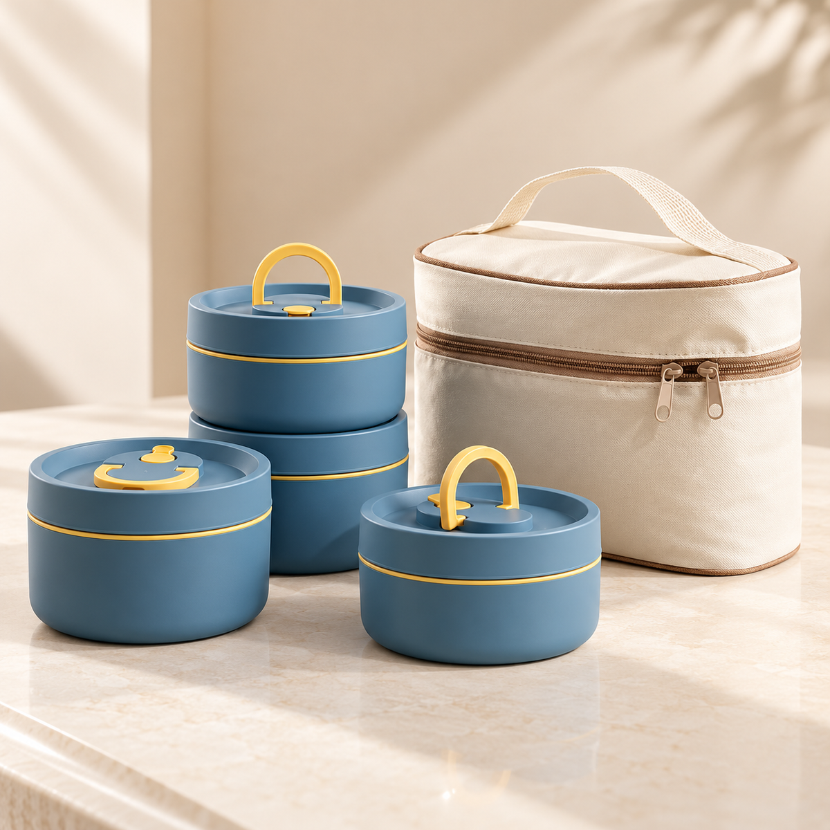 Stackable Insulated Lunch Box Set Stainless Steel with Carry Bag