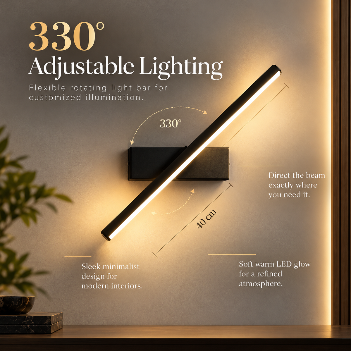 Rotating Linear LED Wall Sconce 330 Degree Modern Bedside Wall Light