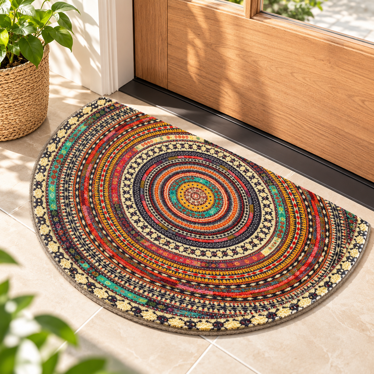 Boho Half Moon Doormat Non Slip Thin Entryway Rug Indoor Outdoor Mat