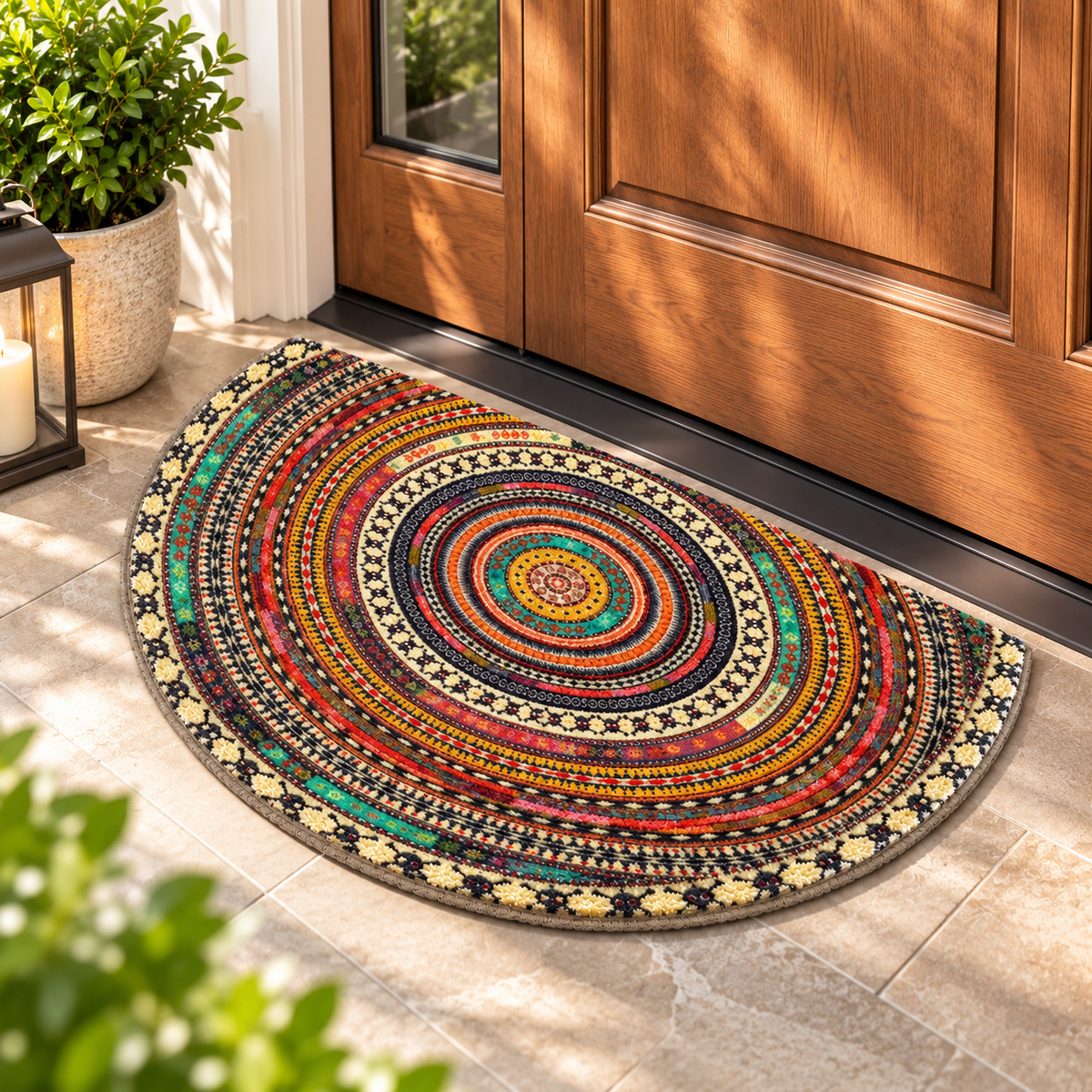 Boho Half Moon Doormat Non Slip Thin Entryway Rug Indoor Outdoor Mat