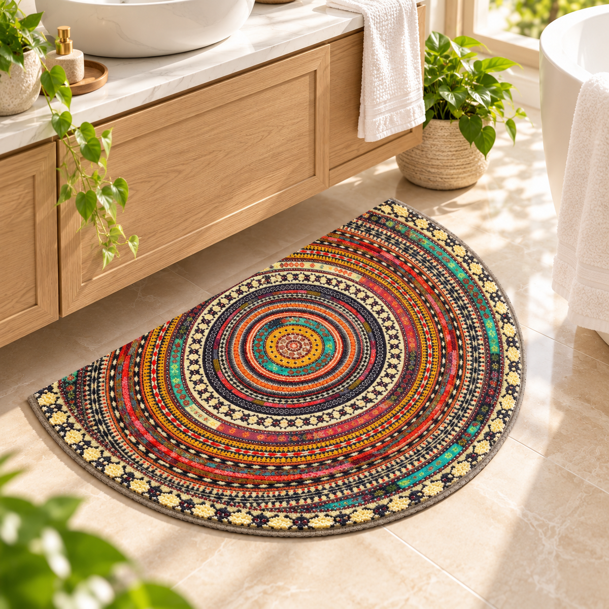 Boho Half Moon Doormat Non Slip Thin Entryway Rug Indoor Outdoor Mat