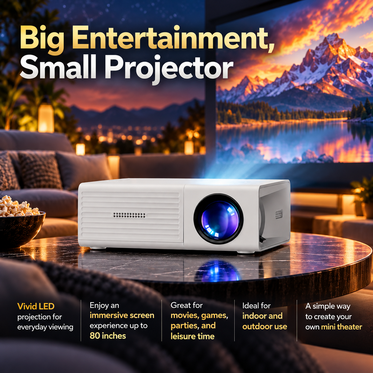 Mini Projector Portable LED Home Theater Movie Projector HDMI USB