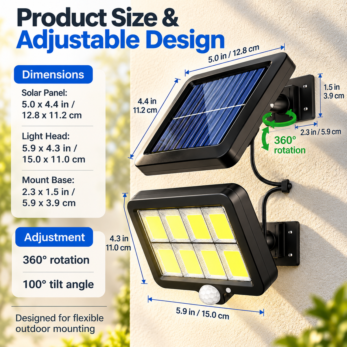 Solar Motion Sensor Wall Light Outdoor COB LED Split Panel Lamp