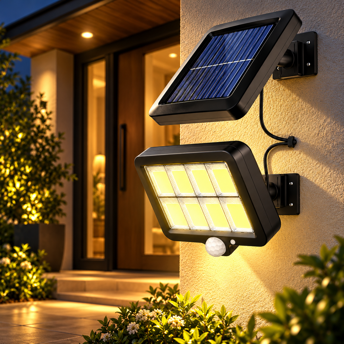 Solar Motion Sensor Wall Light Outdoor COB LED Split Panel Lamp