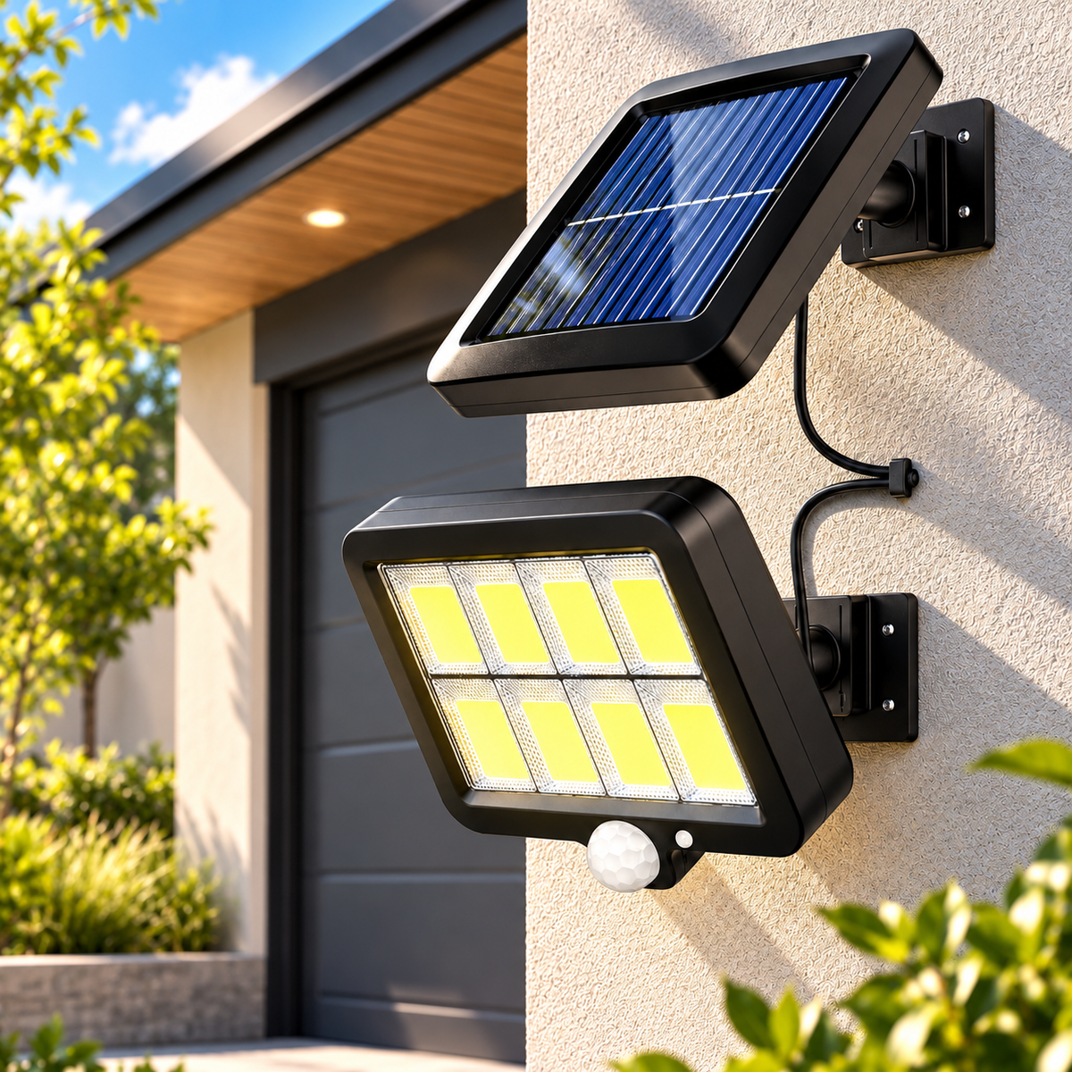 Solar Motion Sensor Wall Light Outdoor COB LED Split Panel Lamp