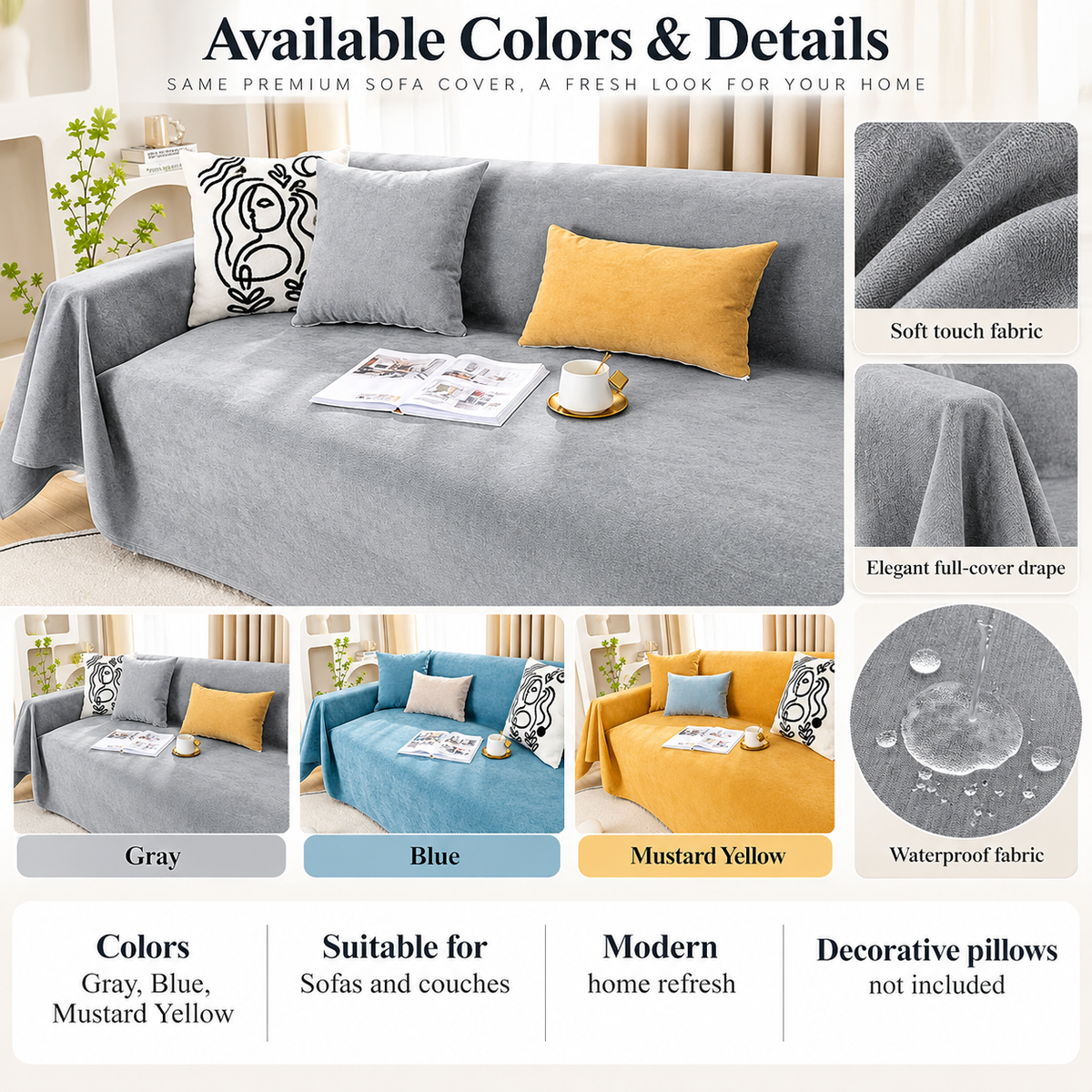 Water Repellent Sofa Throw Cover Pet Proof Couch Protector Blanket