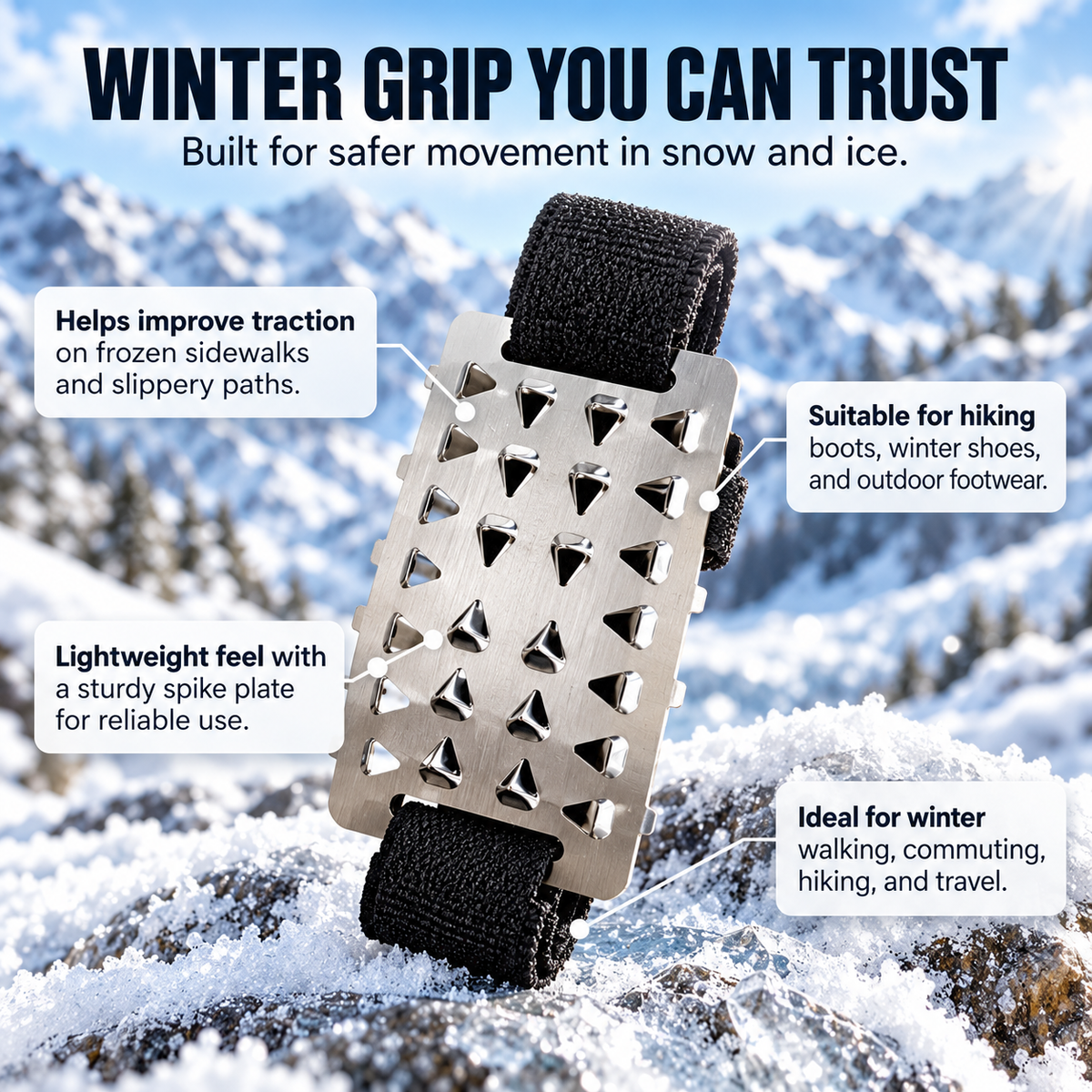 Strap On Ice Cleats Anti Slip Shoe Spikes for Snow and Ice 1 Pair