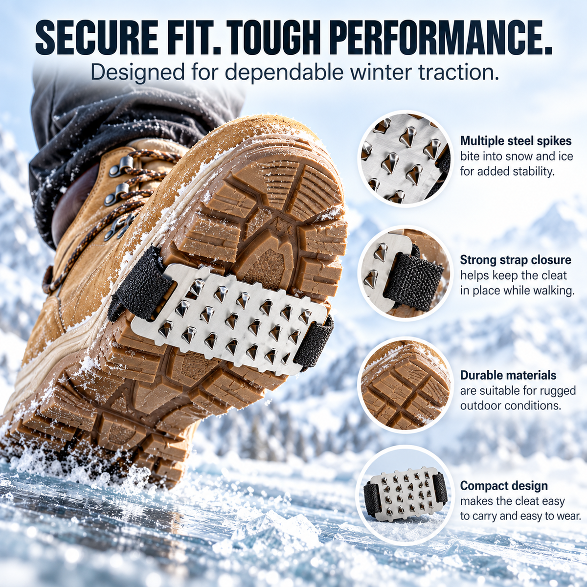 Strap On Ice Cleats Anti Slip Shoe Spikes for Snow and Ice 1 Pair