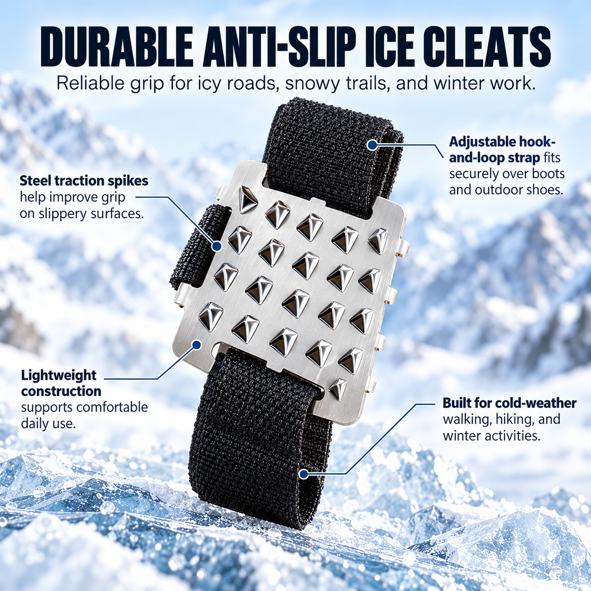 Strap On Ice Cleats Anti Slip Shoe Spikes for Snow and Ice 1 Pair