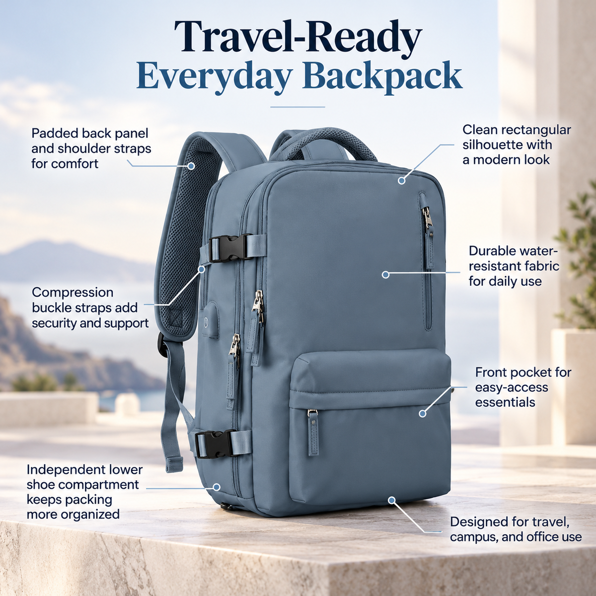 Womens Travel Backpack 35L with USB Port Shoe Compartment Laptop Bag