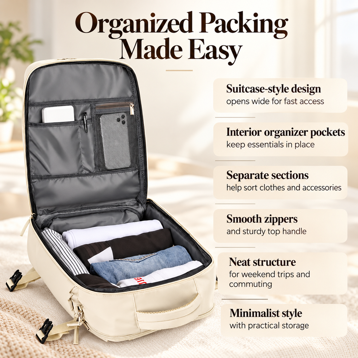 Womens Travel Backpack 35L with USB Port Shoe Compartment Laptop Bag