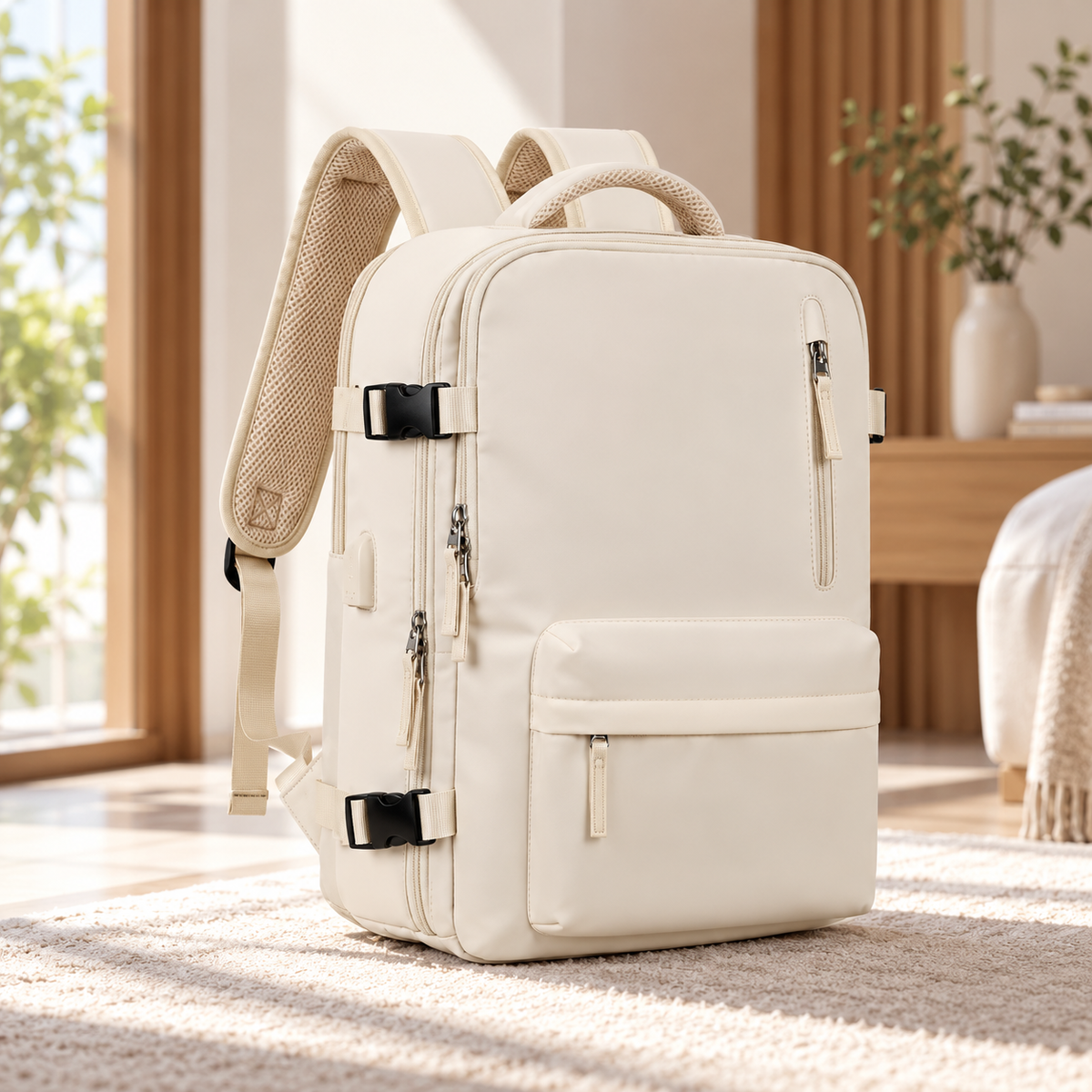 Womens Travel Backpack 35L with USB Port Shoe Compartment Laptop Bag