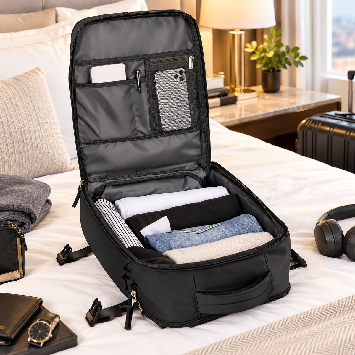 Womens Travel Backpack 35L with USB Port Shoe Compartment Laptop Bag