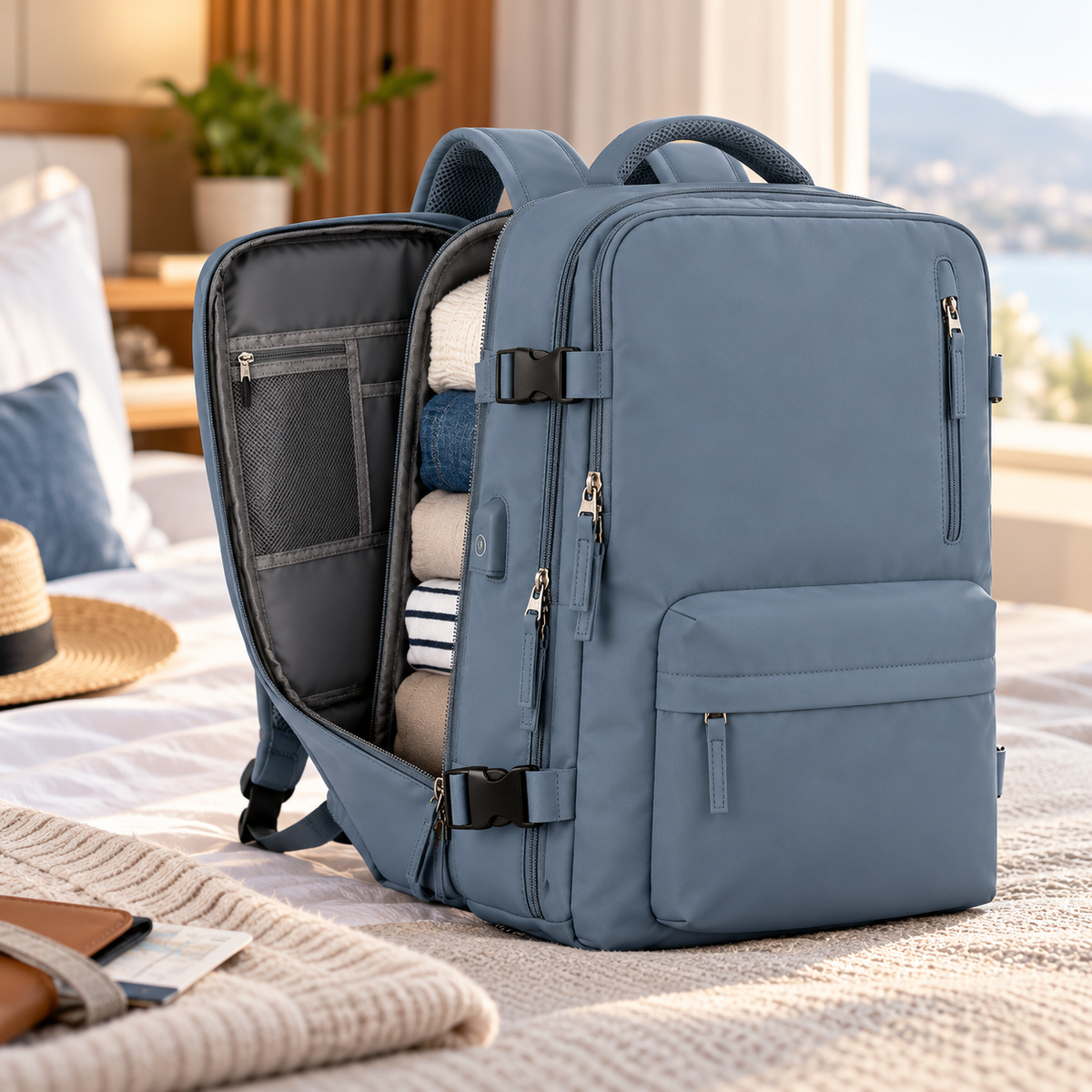 Womens Travel Backpack 35L with USB Port Shoe Compartment Laptop Bag
