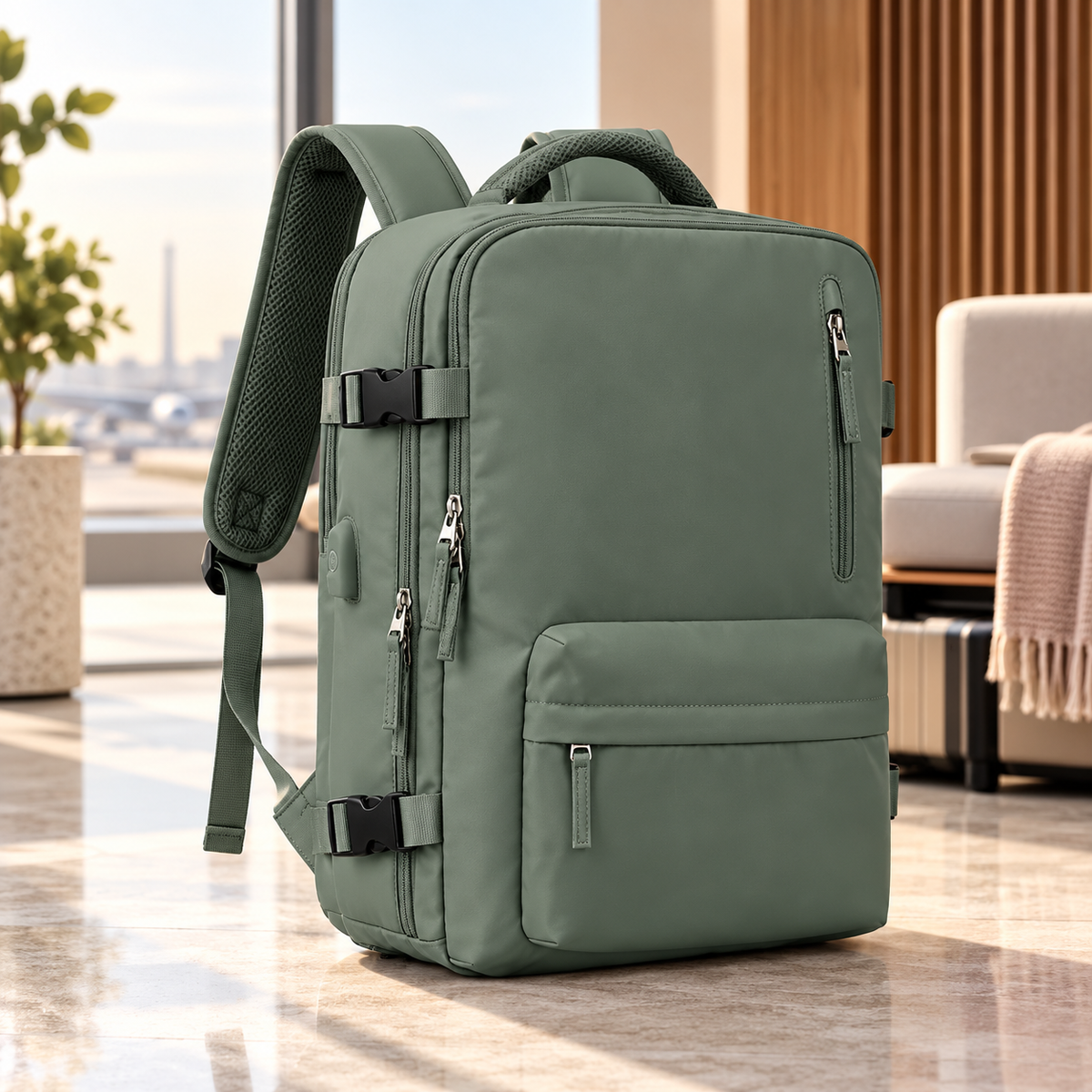 Womens Travel Backpack 35L with USB Port Shoe Compartment Laptop Bag