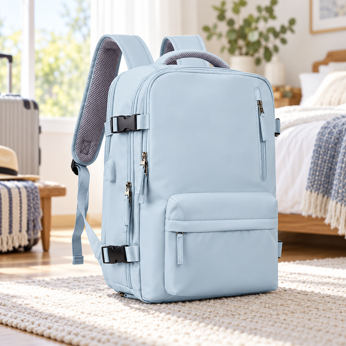 Womens Travel Backpack 35L with USB Port Shoe Compartment Laptop Bag