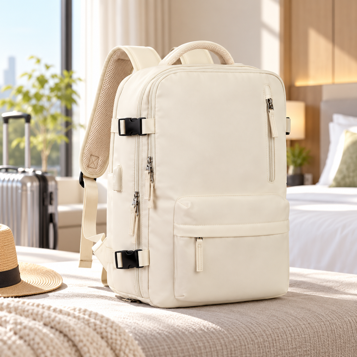 Womens Travel Backpack 35L with USB Port Shoe Compartment Laptop Bag