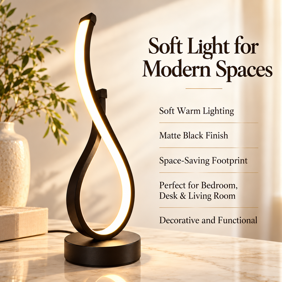 Spiral LED Table Lamp Modern Bedside Lamp USB Powered Decor Light