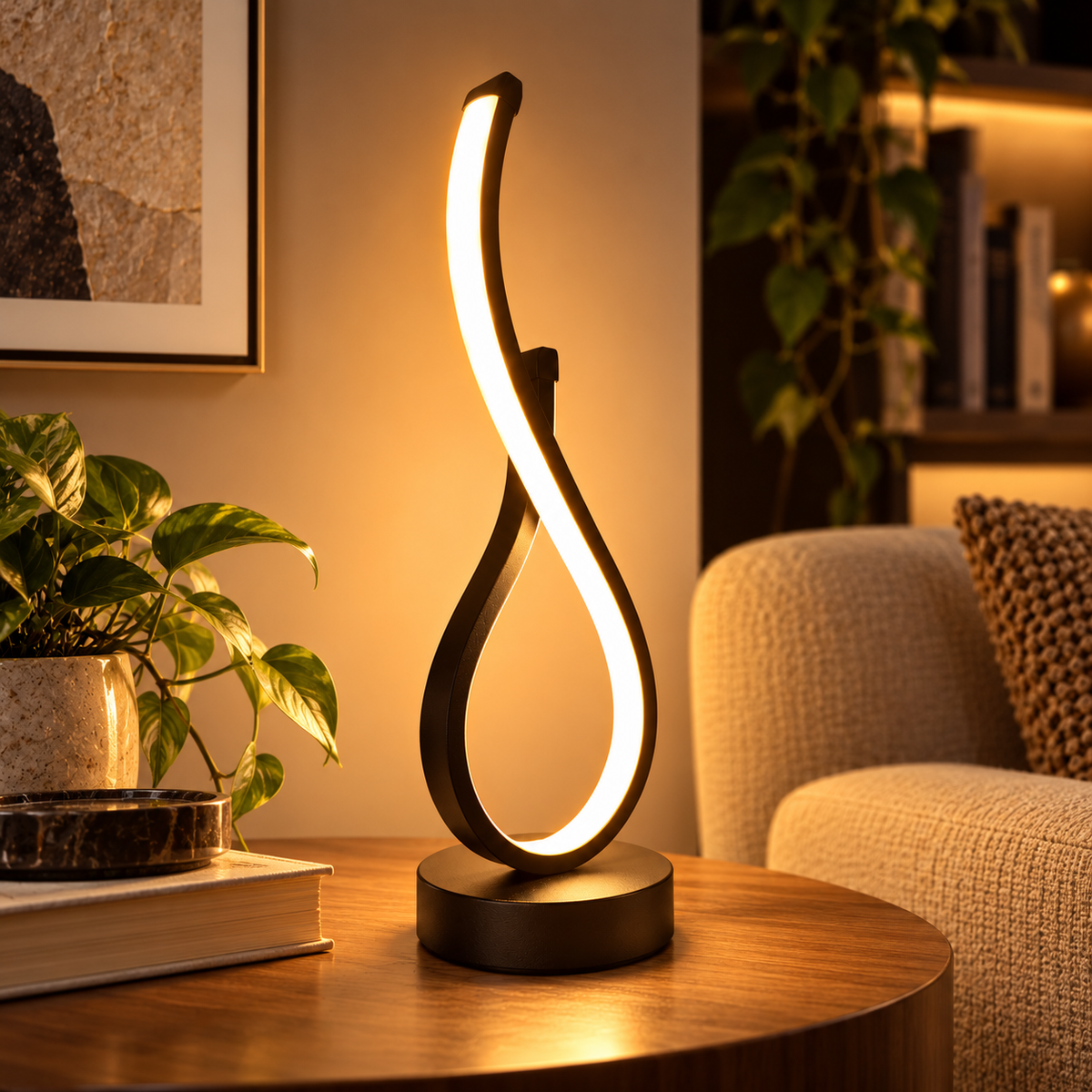 Spiral LED Table Lamp Modern Bedside Lamp USB Powered Decor Light