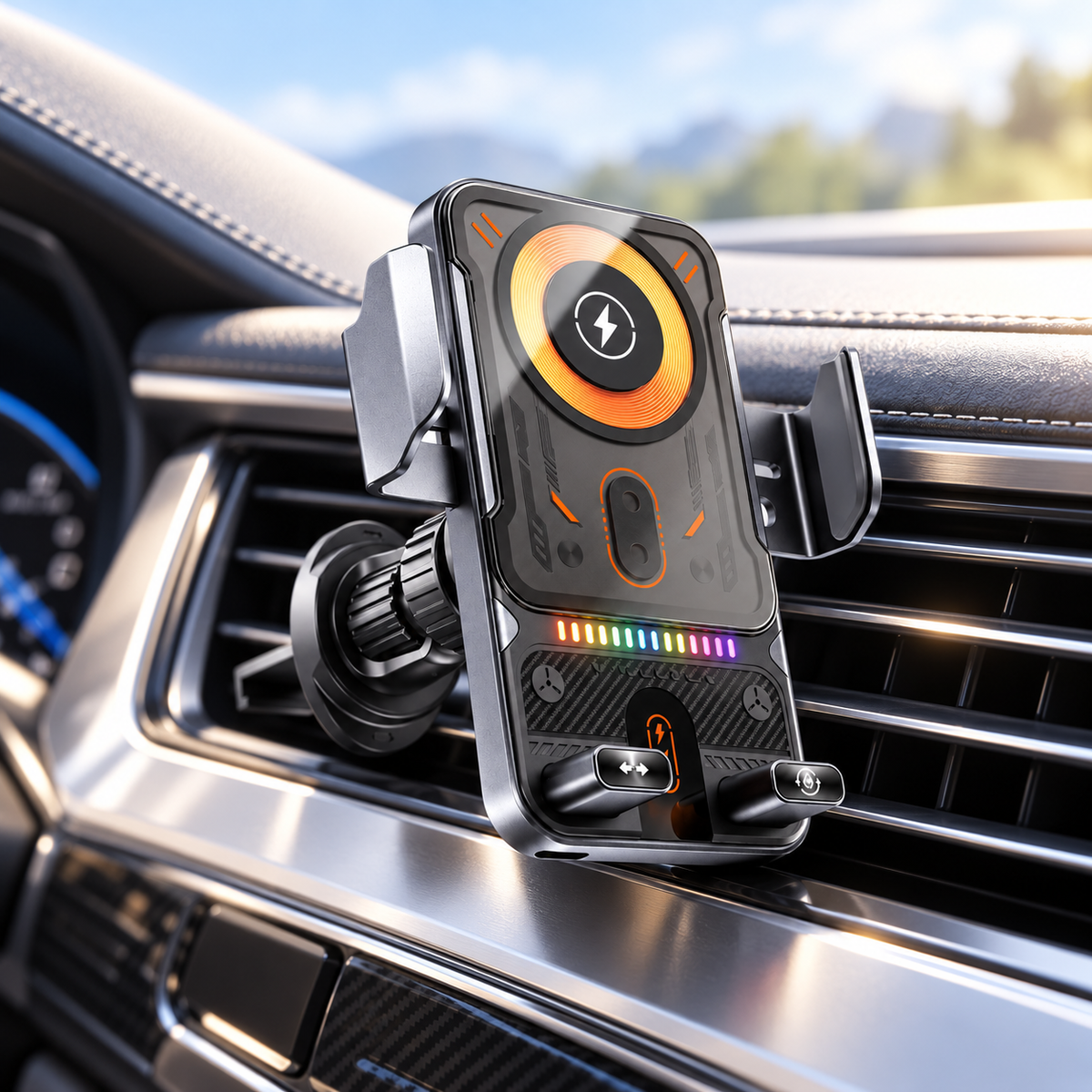 Magnetic Wireless Car Charger Mount 15W Air Vent Phone Holder RGB