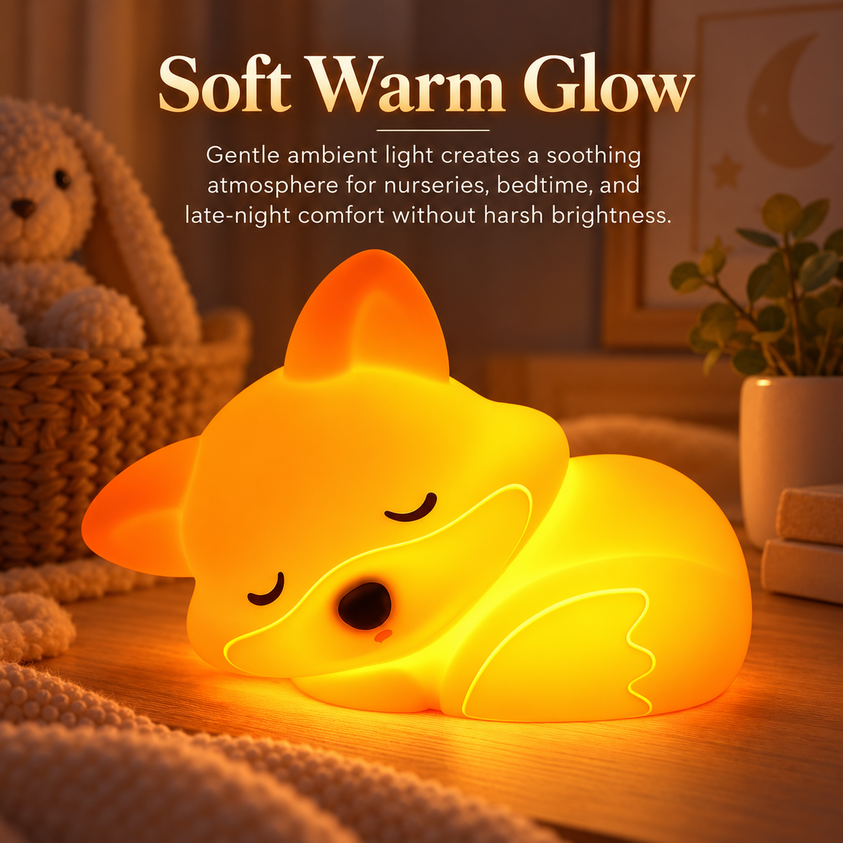Sleeping Fox Night Light Rechargeable Silicone Lamp with Timer Kids