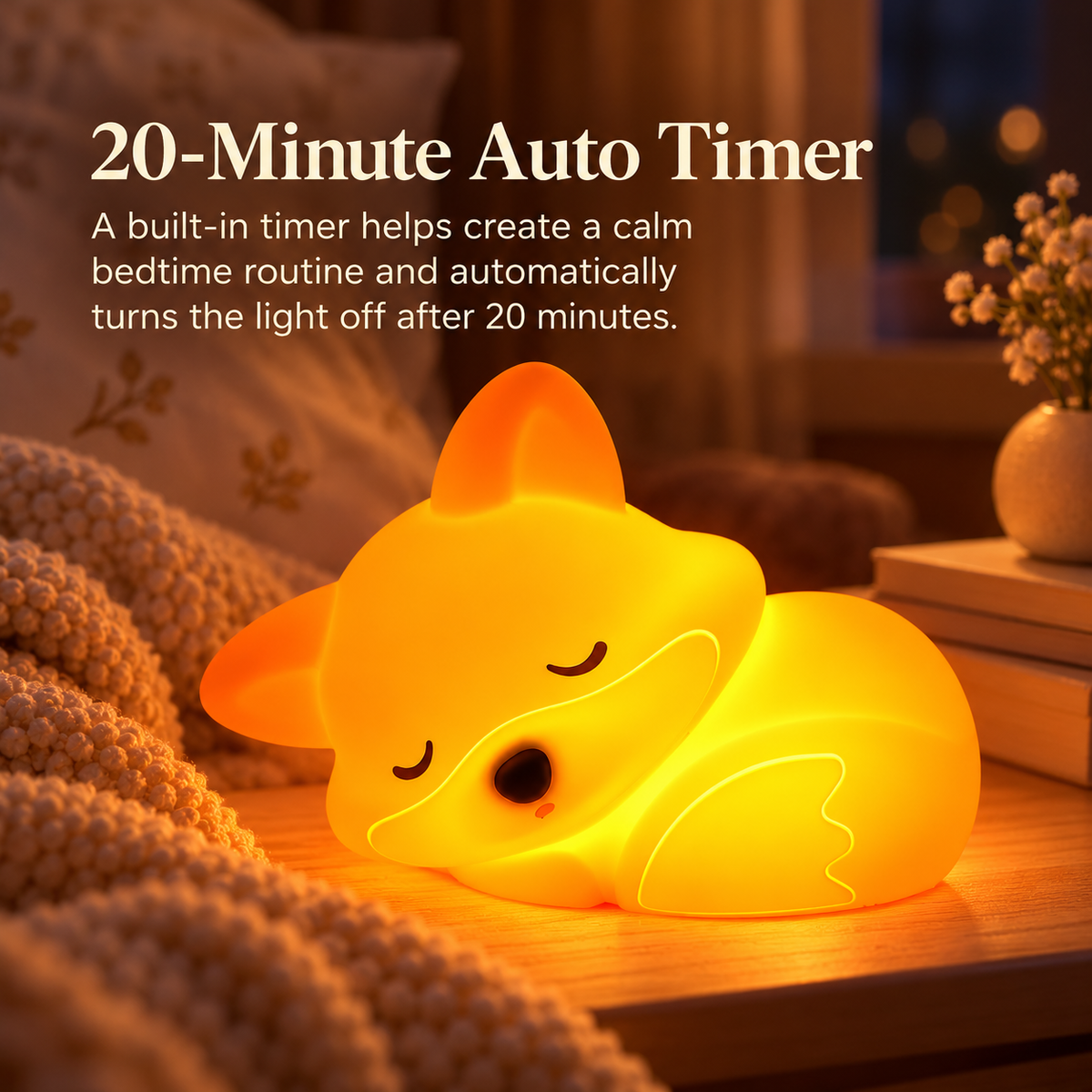 Sleeping Fox Night Light Rechargeable Silicone Lamp with Timer Kids