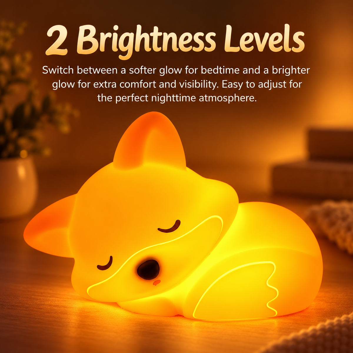 Sleeping Fox Night Light Rechargeable Silicone Lamp with Timer Kids