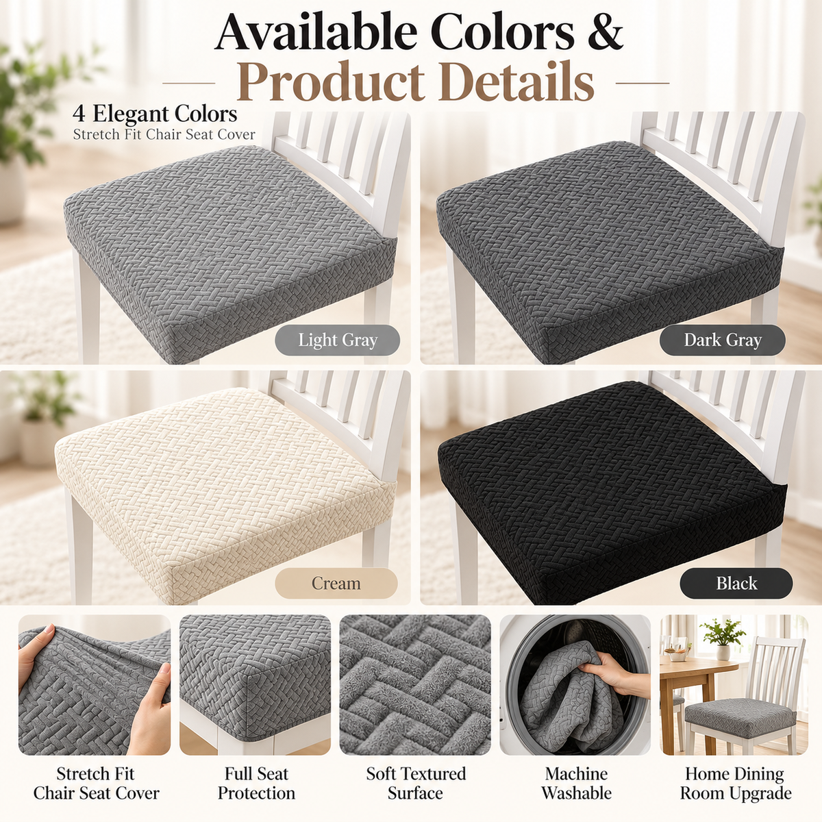 Dining Chair Seat Covers Set of 4 Stretch Jacquard Water Resistant
