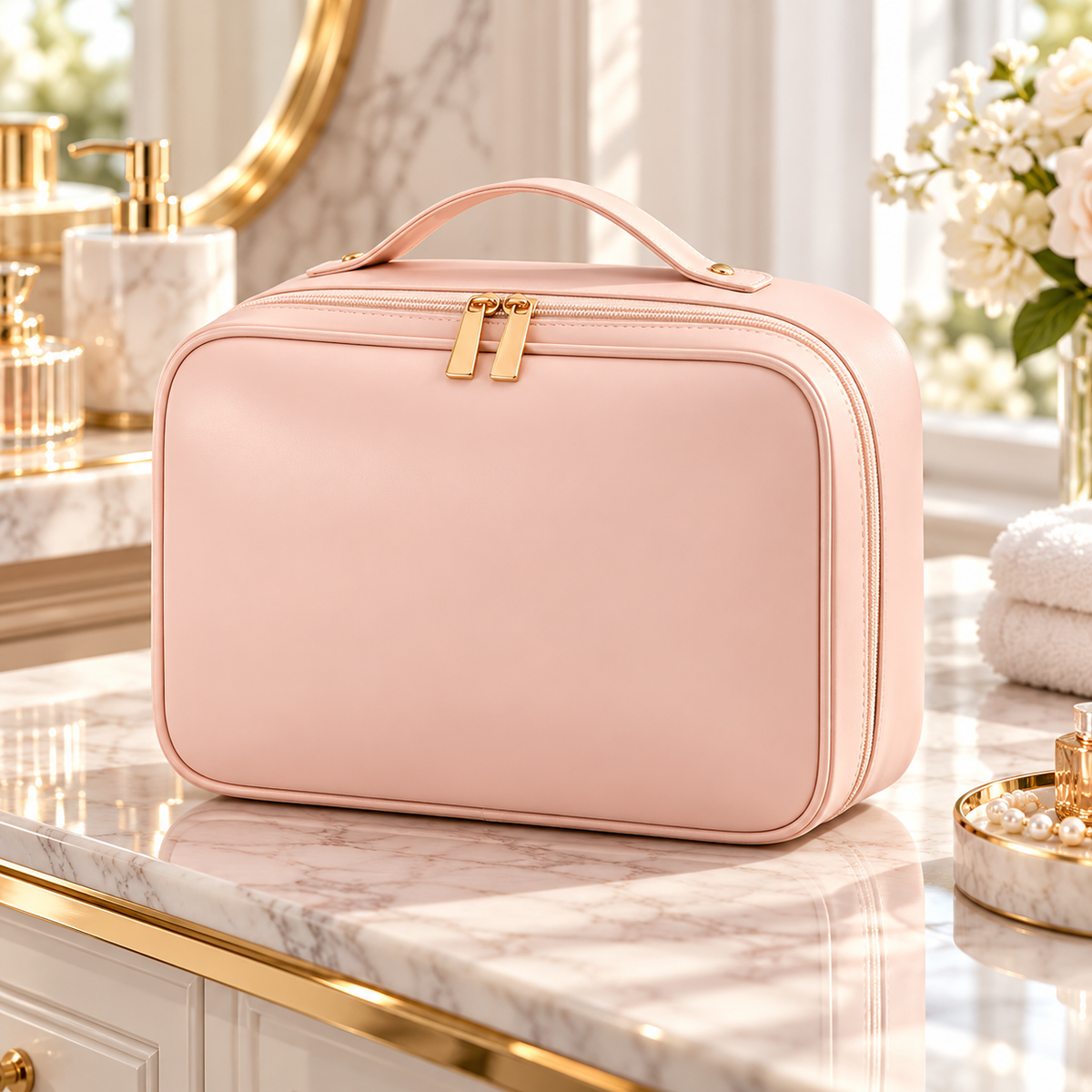 Travel Cosmetic Bag Large Makeup Organizer Case with Brush Holder
