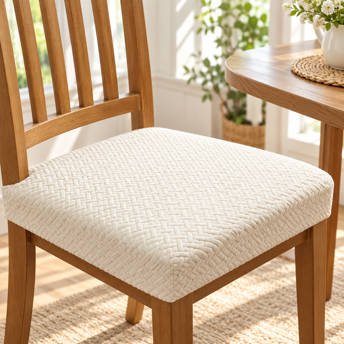 Dining Chair Seat Covers Set of 4 Stretch Jacquard Water Resistant