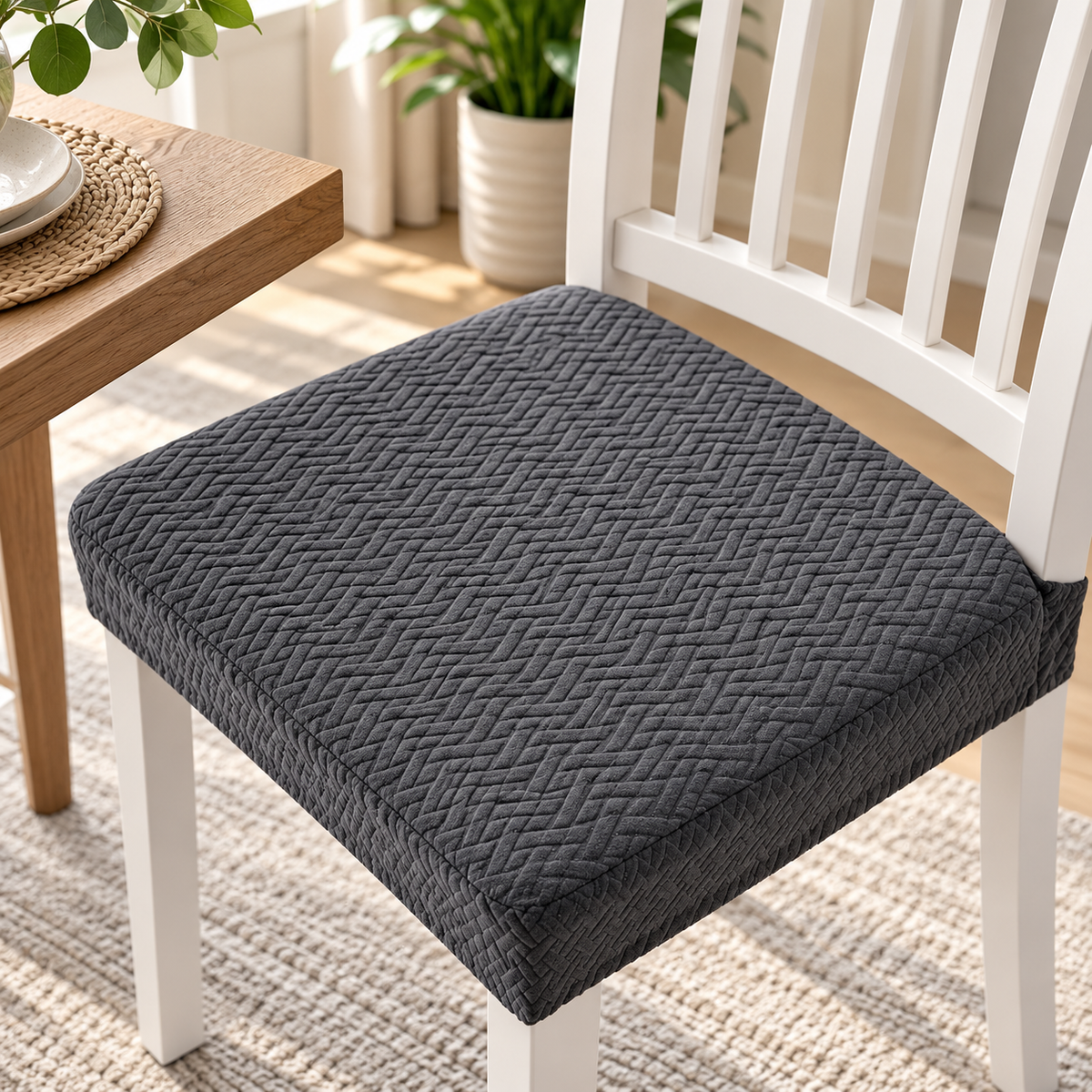 Dining Chair Seat Covers Set of 4 Stretch Jacquard Water Resistant