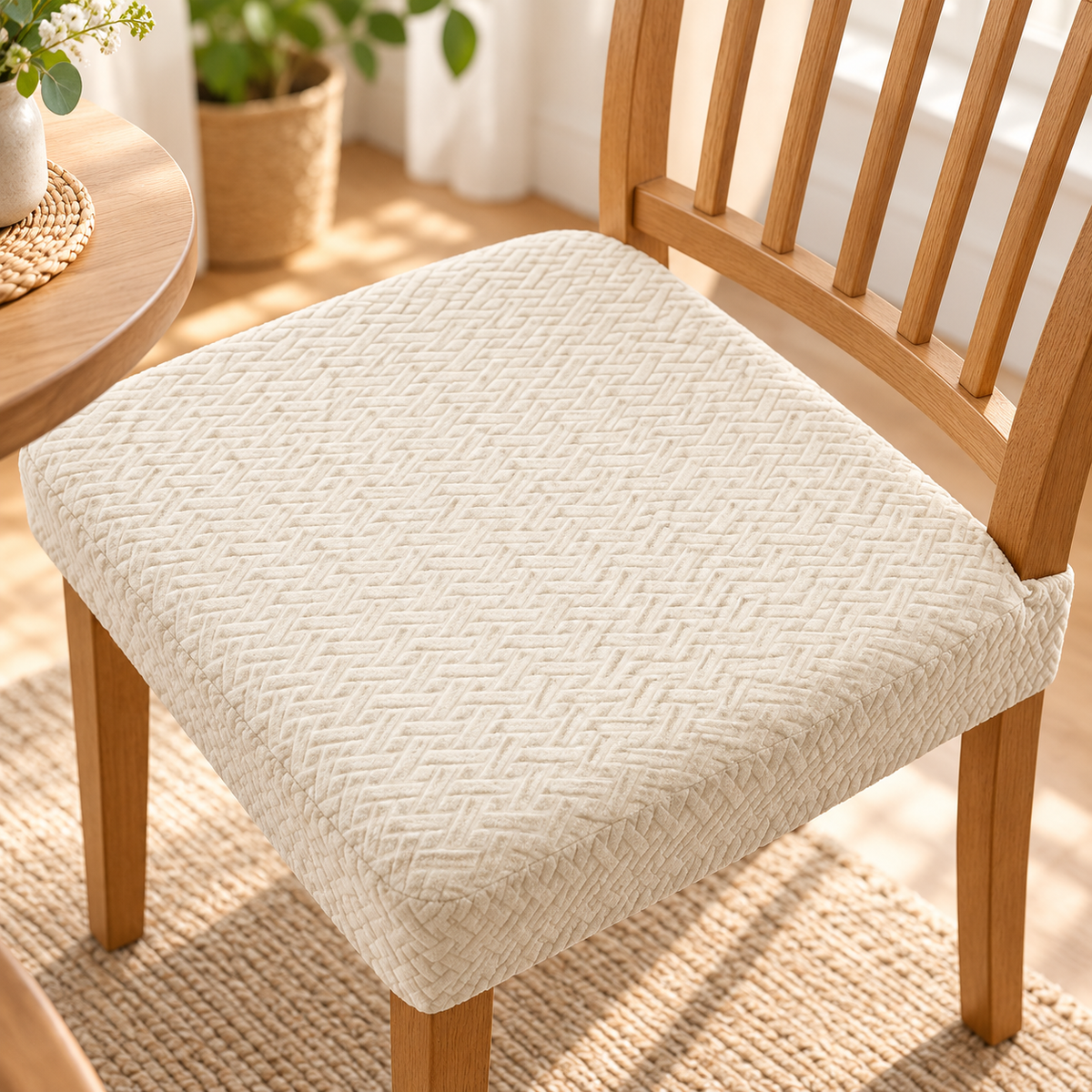 Dining Chair Seat Covers Set of 4 Stretch Jacquard Water Resistant