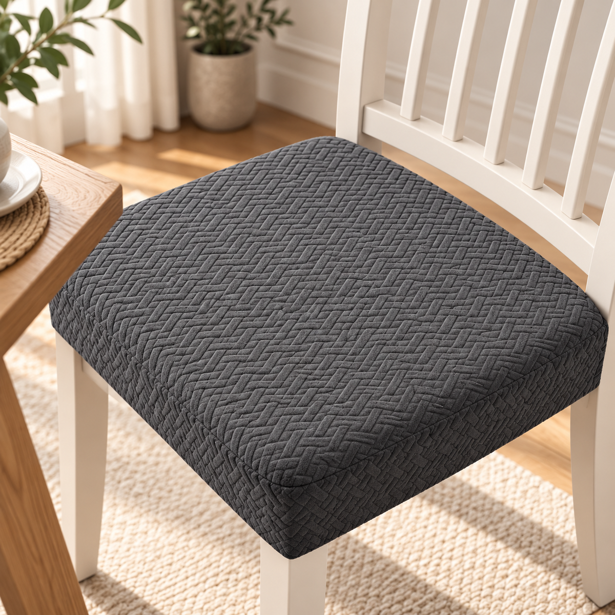 Dining Chair Seat Covers Set of 4 Stretch Jacquard Water Resistant
