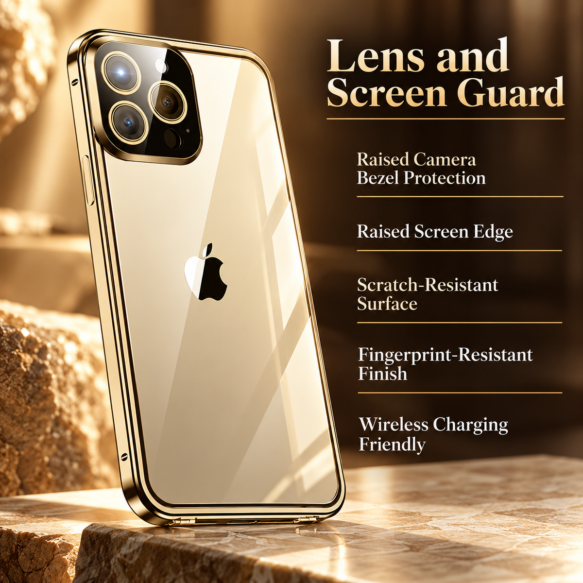Magnetic iPhone Case Metal Frame Tempered Glass Clear Back Cover