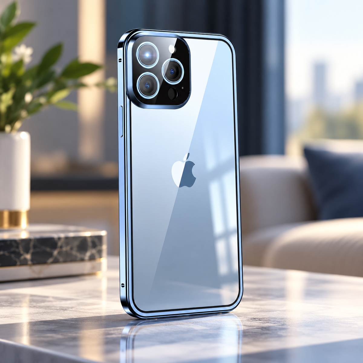 Magnetic iPhone Case Metal Frame Tempered Glass Clear Back Cover