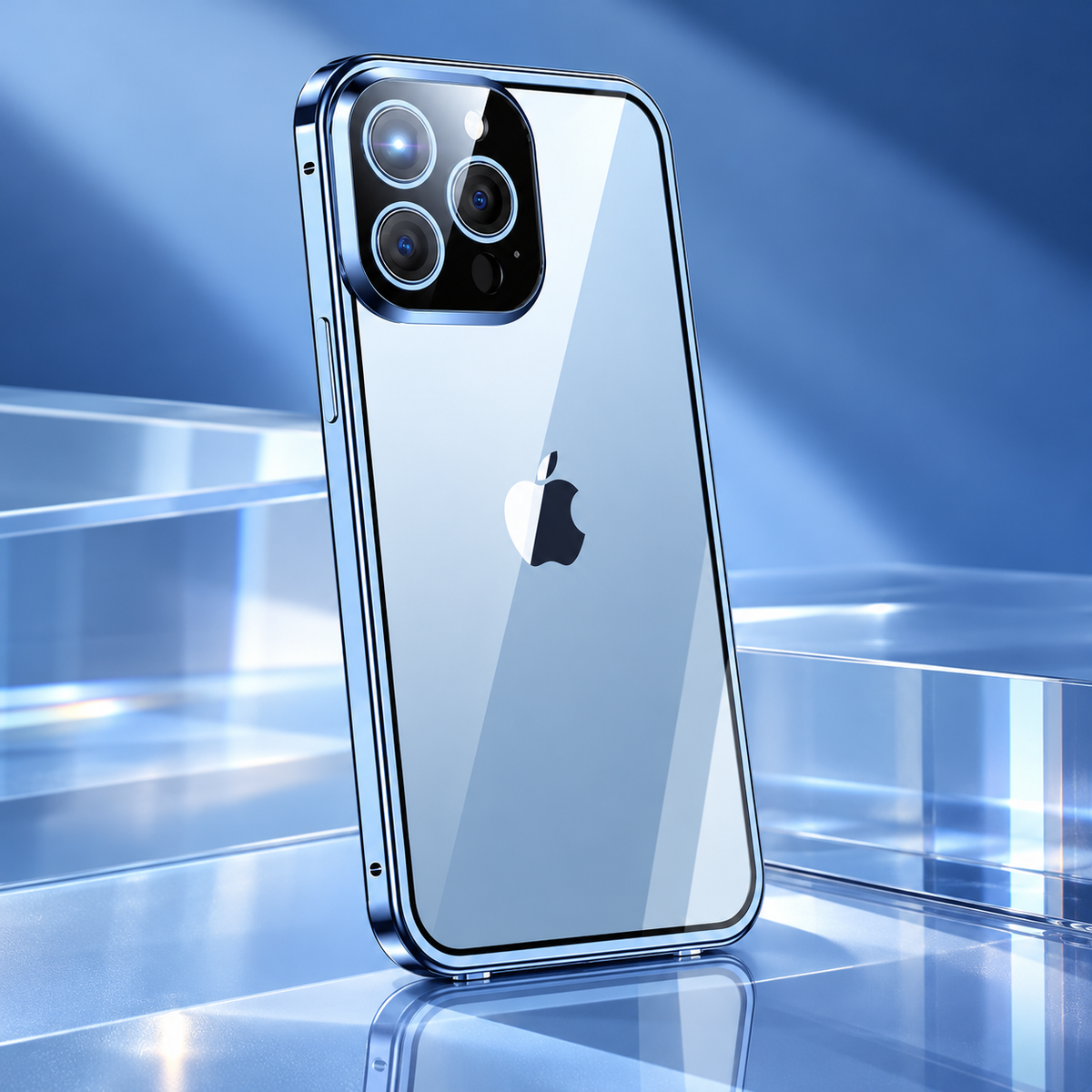 Magnetic iPhone Case Metal Frame Tempered Glass Clear Back Cover