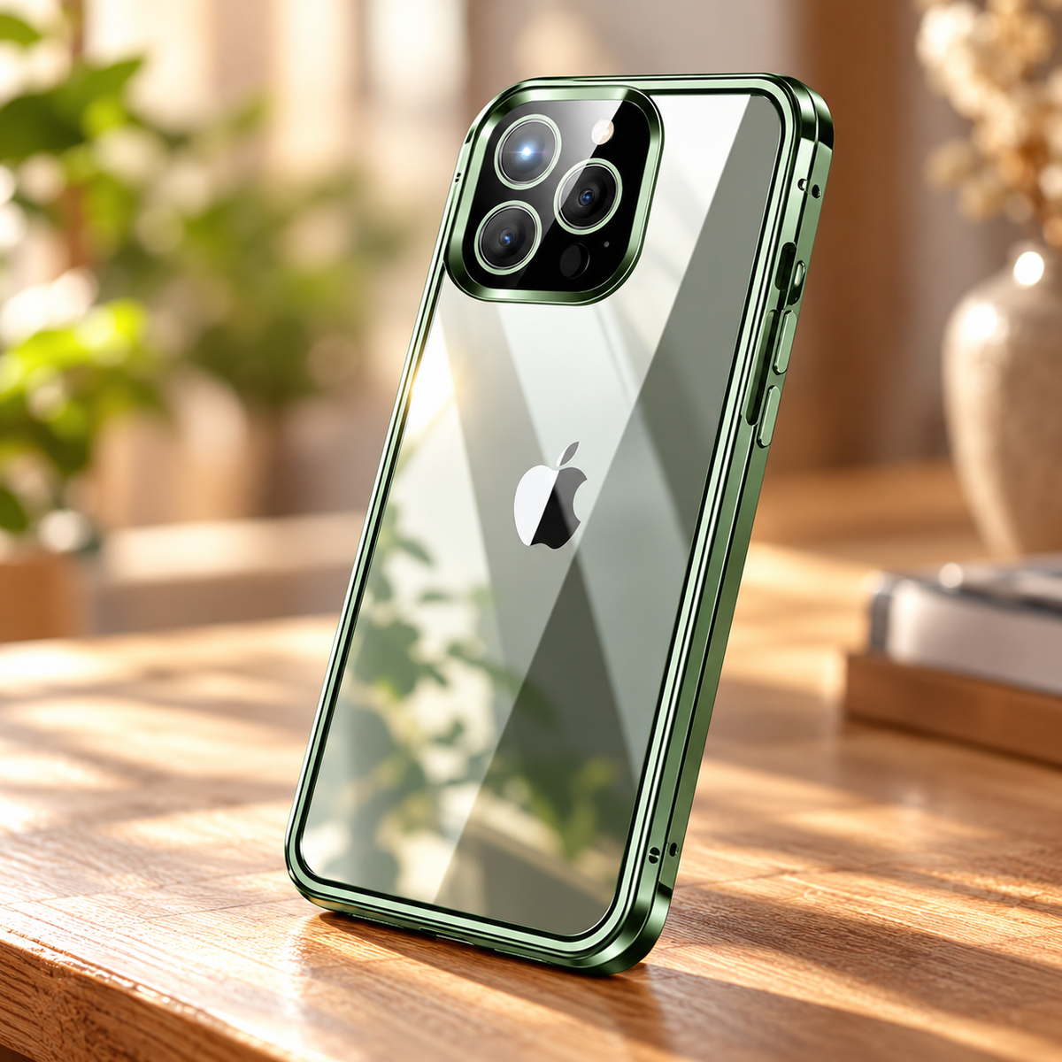 Magnetic iPhone Case Metal Frame Tempered Glass Clear Back Cover
