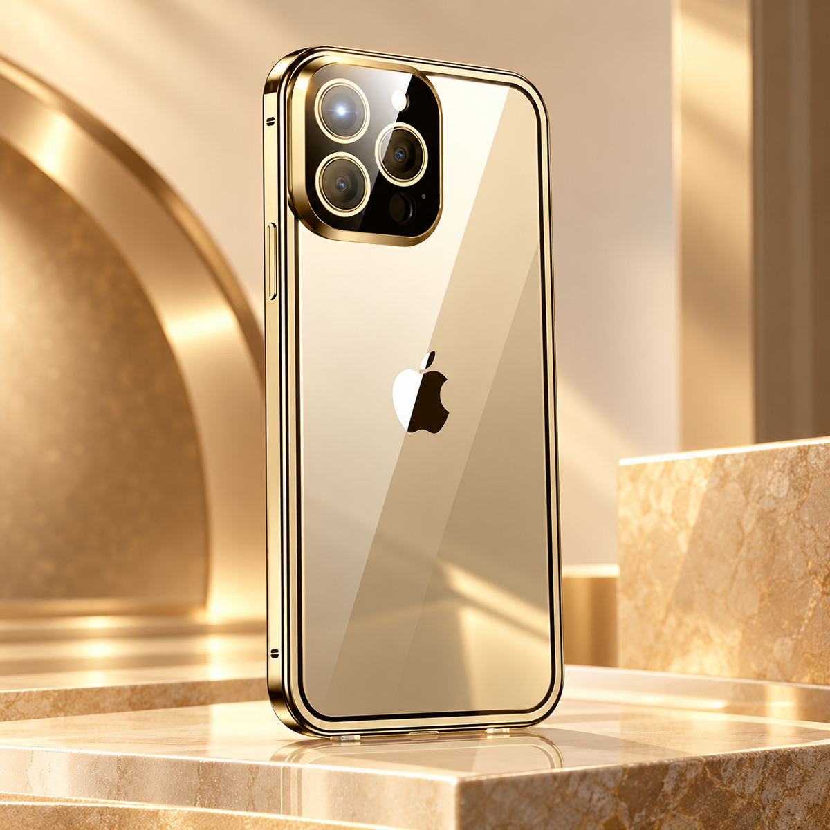 Magnetic iPhone Case Metal Frame Tempered Glass Clear Back Cover